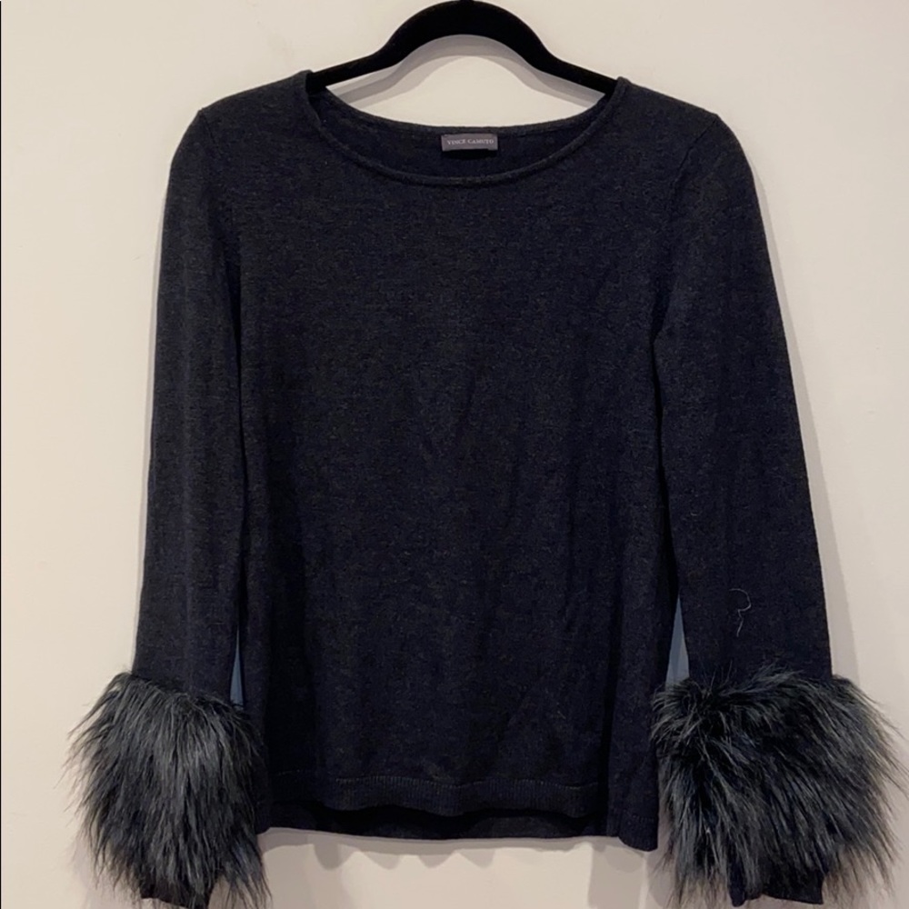 Gray Sweater with Fur on Sleeves